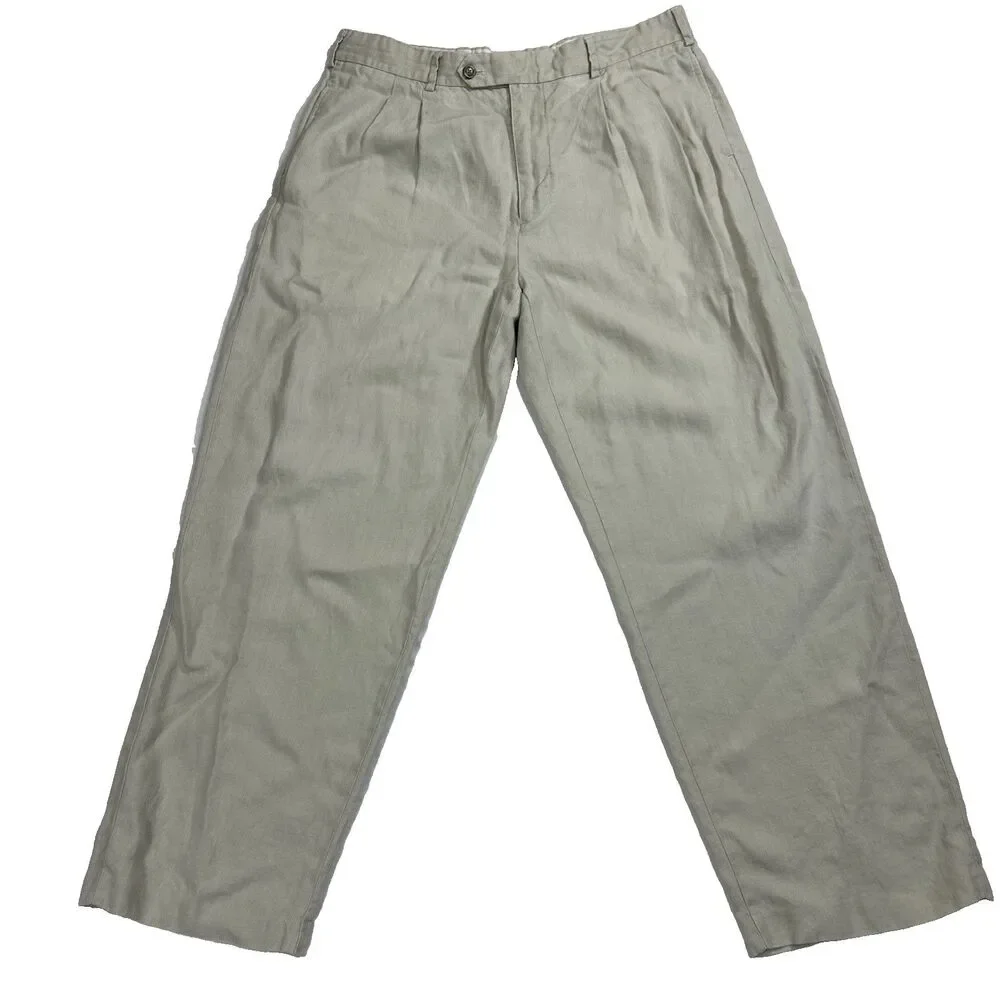 Allen Solly Dress Pants Mens 36R Linen Pleated Straight Leg Beach Casual